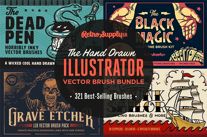 THE HAND DRAWN ILLUSTRATOR BRUSH BUNDLE