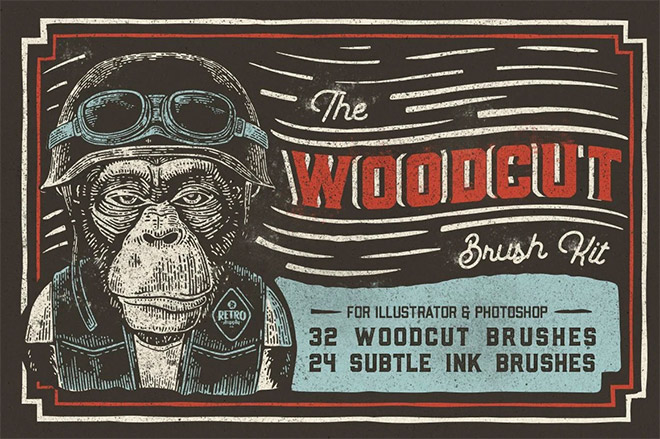 THE WOODCUT BRUSH KIT FOR ADOBE ILLUSTRATOR