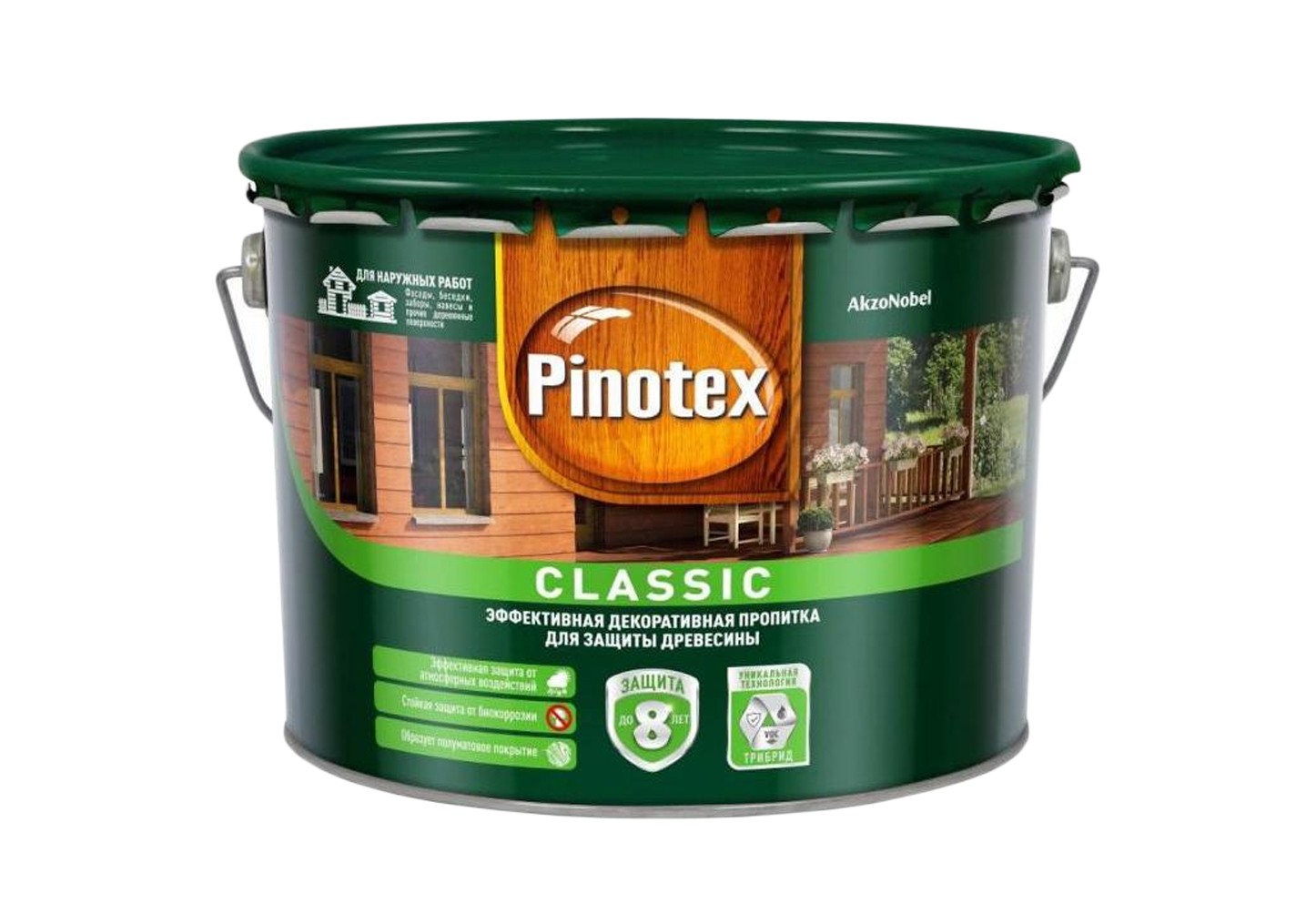 Pinotex Classic – защитная пропитка для деревянных поверхностей, которая повышает устойчивость натурального материала к влаге, плесени, грибку.