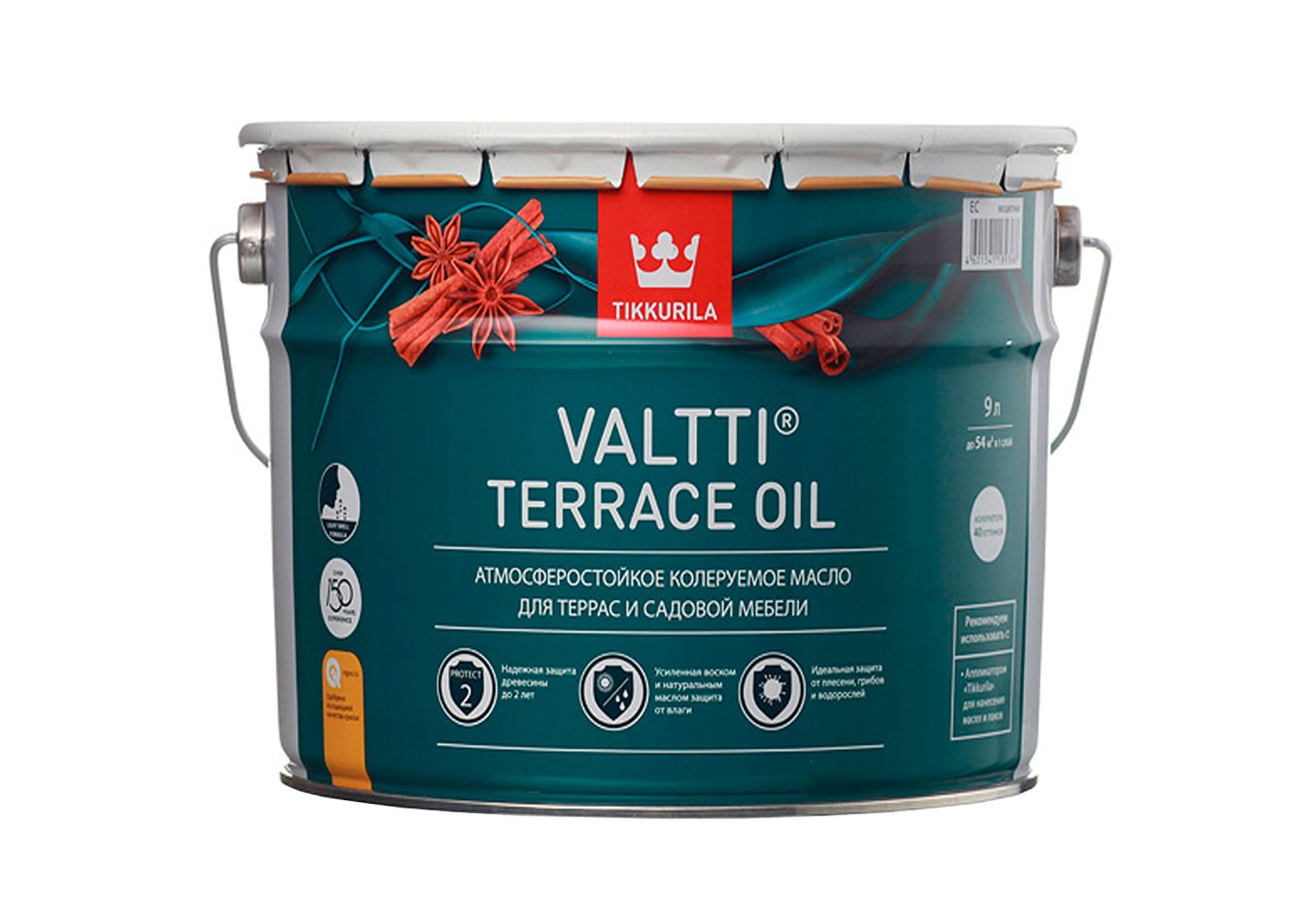 Масло Valtti Terrace Oil содержит добавки, которые защищают древесину от плесени, грибков и водорослей.