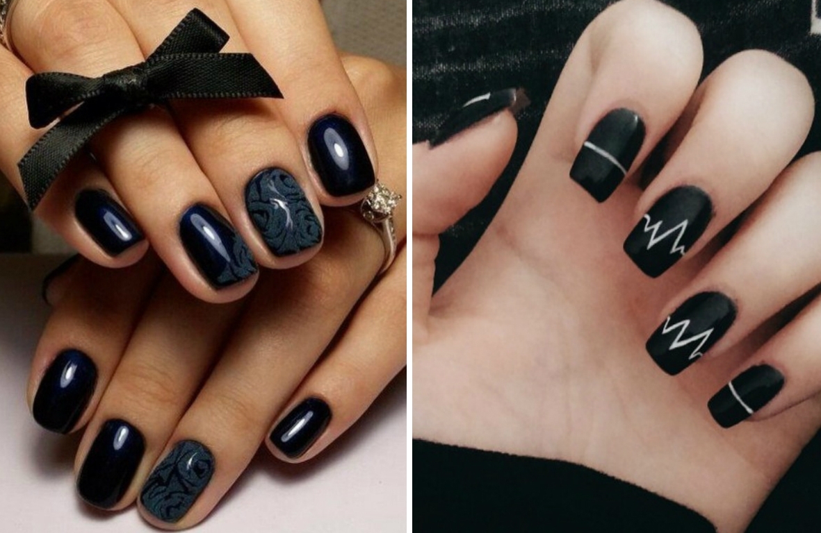 Черные ногти 2020 - красивый черный дизайн маникюра ногтей