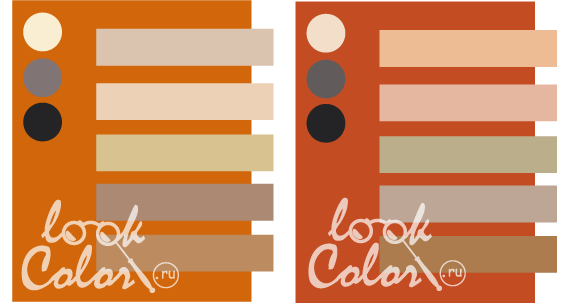 сочетание оранжево-коричневого и темно-оранжевого с бежевым