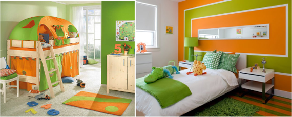 дизайн комнат в зелено-оранжевых тонах