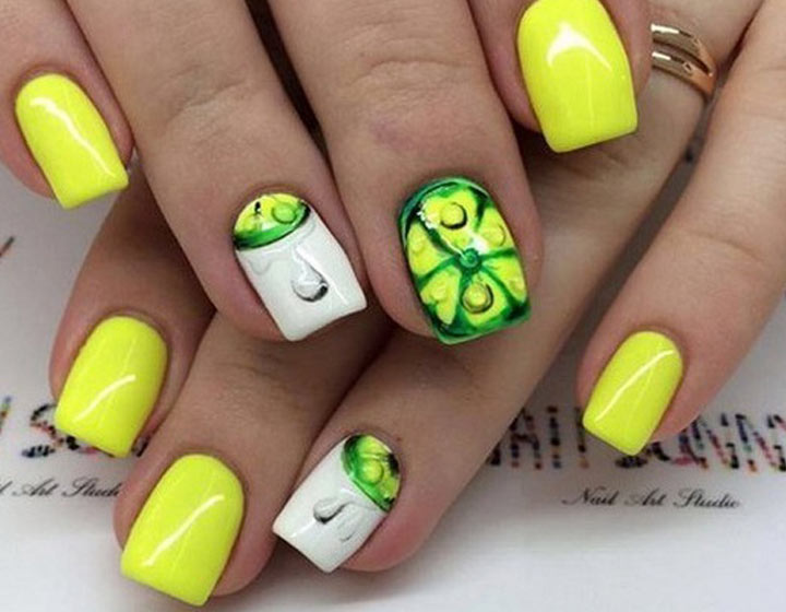 Рисунки на ногтях: желто-зеленый