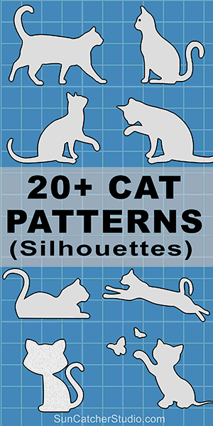 Cat silhouettes patterns, stencils, and templates for coloring, scroll saw, laser cutting.