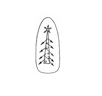 Схема рисования иголкой на ногтях «Новогодняя елочка»