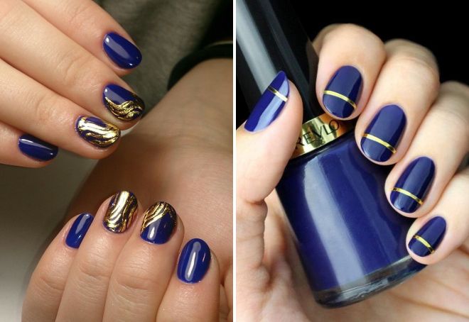 дизайн ногтей синий с золотом