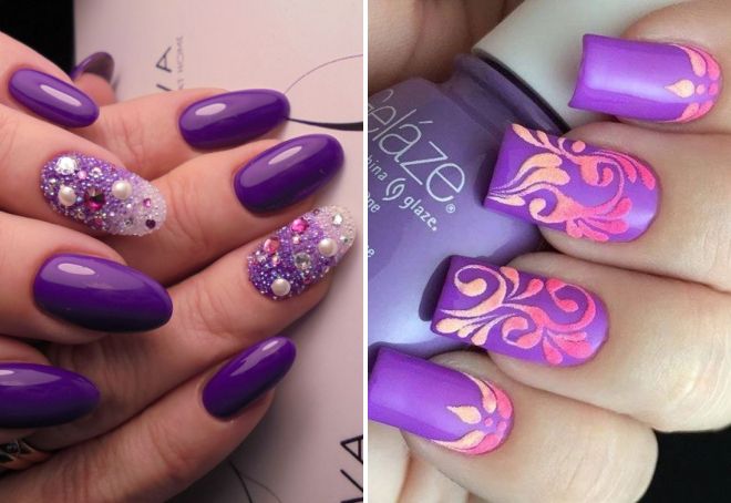 маникюр в фиолетовых тонах на длинные ногти