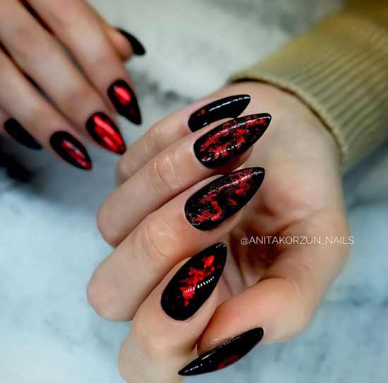 Красно-черный дизайн длинные ногти