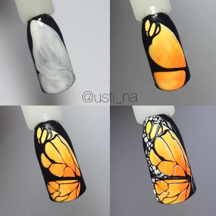 Роскошная бабочка на ногтях: фото пошагово