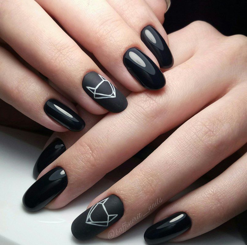 Черно-матовые ногти, модный дизайн черных 2020