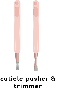 Illustrations of a cuticle pusher and a cuticle trimmer