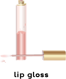 Illustration of a tube of lip gloss with the applicator top laying in front of it