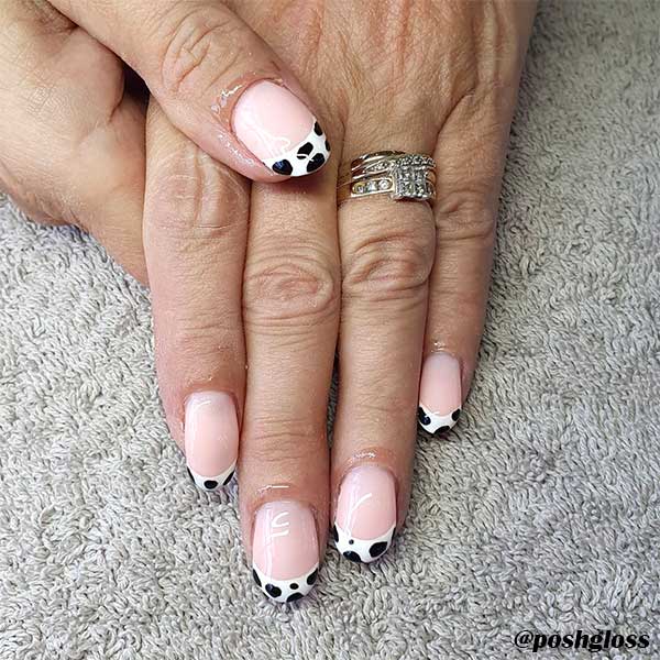 Cute cow print short round french tip nails set!
